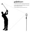 Diagram showing the perfect golf swing video capture using a mobile phone or GoPro on a golfstikcam stand