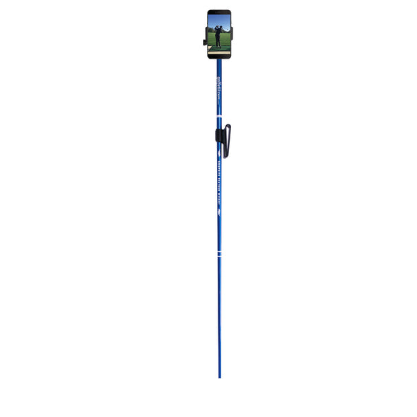 Mobile phone stand for golf swing analysis in blue Golfstikcam Standard